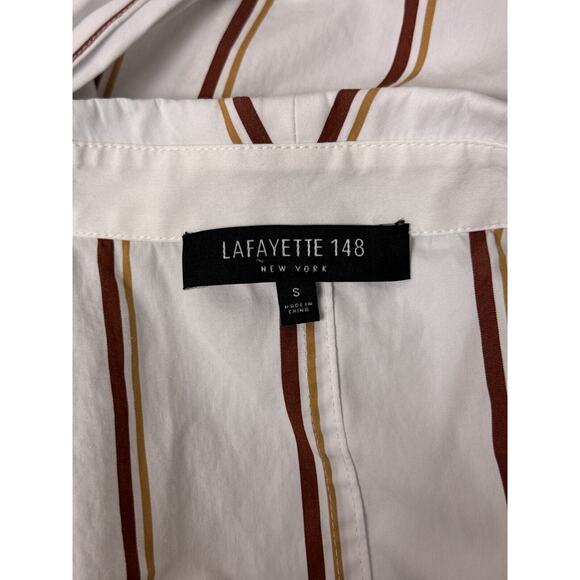 Lafayette 148 Top Small Womens White Striped Collared Button Up Tie Waist Shirt - Picture 7 of 8